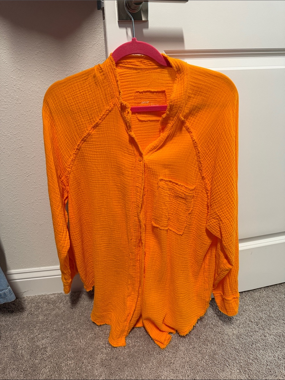 Aerie Bright Orange Lightweight Button-Up Shirt